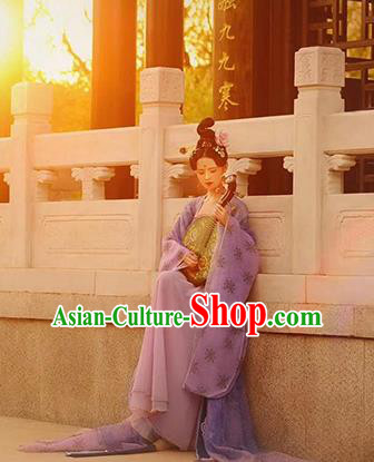 Traditional Chinese Tang Dynasty Palace Lady Costumes Ancient Court Princess Lilac Blouse and Dress Complete Set