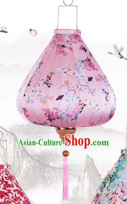 Handmade Chinese Printing Flowers Pink Palace Lanterns Traditional New Year Lantern Classical Festival Cloth Lamp