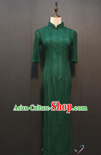 Republic of China Green Qipao Dress Women Classical Cheongsam Drama Performance Clothing