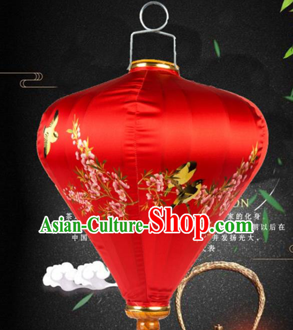 Handmade Chinese Printing Plum Birds Palace Lanterns Traditional New Year Lantern Classical Festival Red Satin Lamp