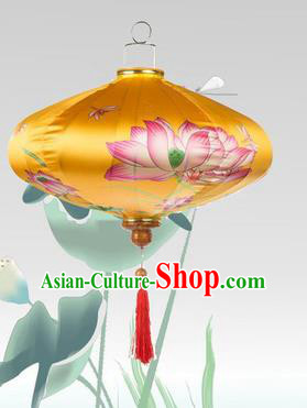 Handmade Chinese Printing Lotus Yellow Palace Lanterns Traditional New Year Lantern Classical Festival Silk Lamp