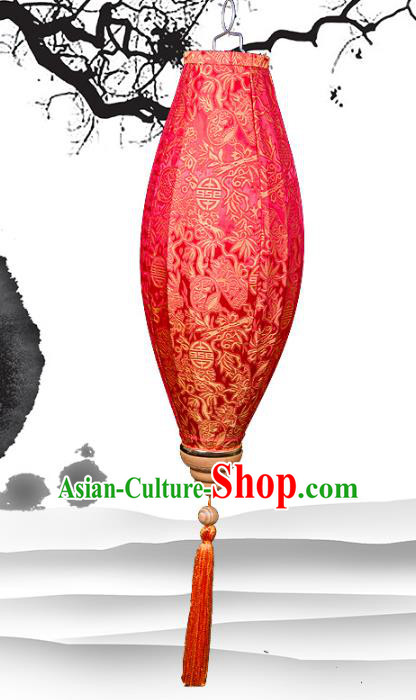 Handmade Chinese Jacquard Red Satin Palace Lanterns Traditional New Year Lantern Classical Festival Oval Lamp