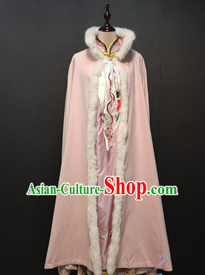 Chinese Ming Dynasty Women Clothing Ancient Noble Lady Winter Pink Wool Cape