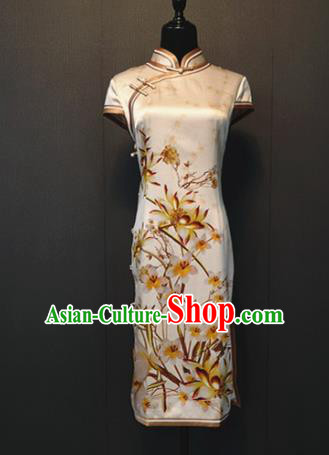 Custom Old Shanghai Silk Cheongsam China Traditional Women Clothing Printing Short Qipao Dress