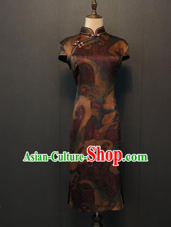 Custom Republic of China Mother Cheongsam China Traditional Women Clothing Shanghai Classical Brown Silk Qipao Dress