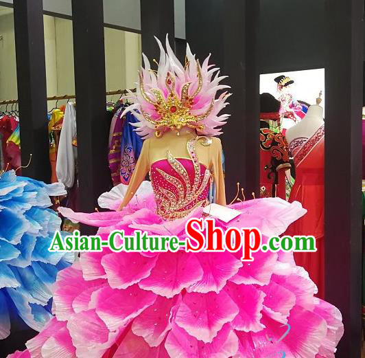 Chinese Spring Festival Gala Opening Dance Costume Traditional Stage Performance Dress Peony Dance Clothing and Headpiece