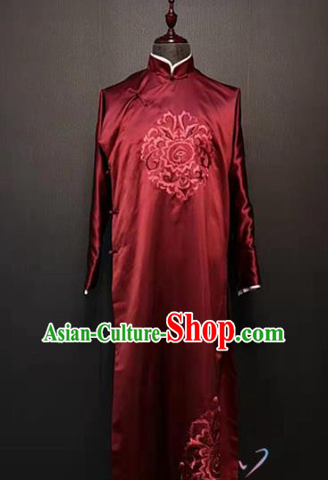 China Traditional Bridegroom Clothing Cross Talk Stage Performance Costume Red Robe for Men