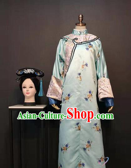 Traditional China Qing Dynasty Imperial Consort Costume Ancient Drama Story of Yanxi Palace Clothing Wei Yingluo Blue Dress and Headwear