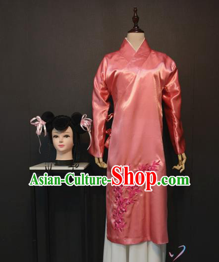Ancient Drama The Dream of Red Mansions Xiangling Outfits China Traditional Ming Dynasty Maid Lady Costume Pink Dress and Skirt and Headdress