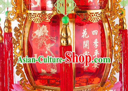 Handmade Chinese Classical Lotus Red Palace Lanterns Traditional New Year Decoration Lantern Spring Festival Plastic Trotting Horse Lamp