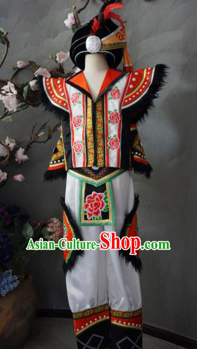 Custom China Yi Ethnic Folk Dance Clothing Traditional Minority Men Costumes Yi Nationality Bridegroom Apparels and Hat