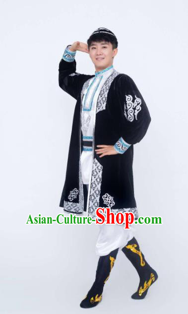 Custom China Xinjiang Ethnic Folk Dance Clothing Traditional Minority Stage Show Costumes Uyghur Nationality Black Outfits and Hat