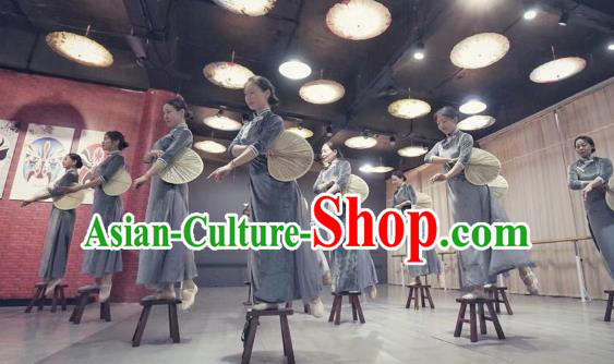 Traditional China Classical Dance Costume Drama Performance Grey Velvet Qipao Dress