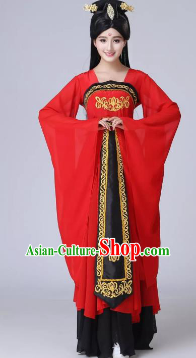 China Traditional Classical Dance Costume Court Lady Dance Performance Clothing Fan Dance Red Chiffon Dress