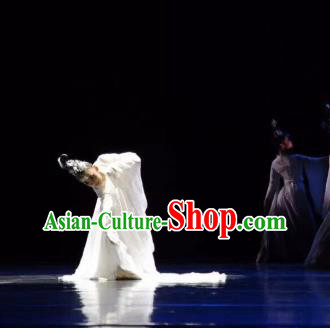 China Classical Dance Costume Traditional Court Dance Clothing Dance Competition White Dress and Headwear