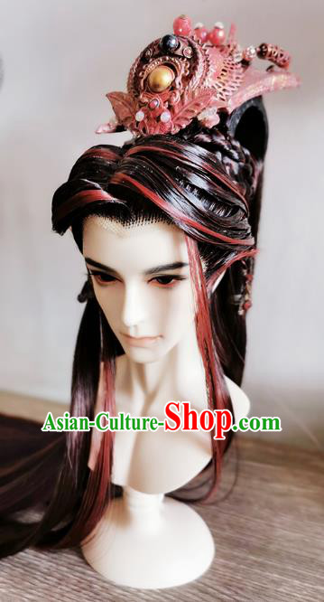 China BJD King Yan Red Wig Sheath Cosplay Swordsman Wigs Hair Accessories