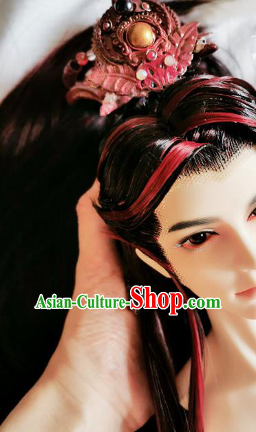 China BJD King Yan Red Wig Sheath Cosplay Swordsman Wigs Hair Accessories
