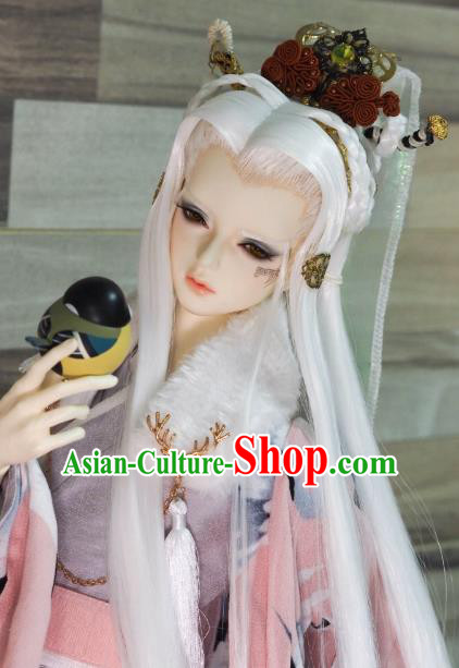 Handmade China Cosplay Childe Mu Shaoai Wigs Ancient Swordsman Hair Accessories BJD Swordsman White Wig Sheath