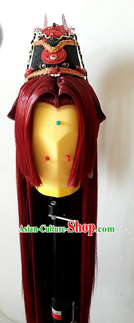 China Ancient Brown Wigs Handmade BJD Swordsman Wig Sheath Cosplay Game Character Hair Accessories