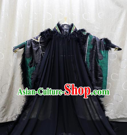 China Ancient King Mo Luo Clothing Custom Professional Cosplay Swordsman Black Costumes Full Set