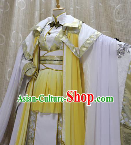 China Ancient Emperor Golden Clothing Custom Professional Cosplay Swordsman King God Costumes