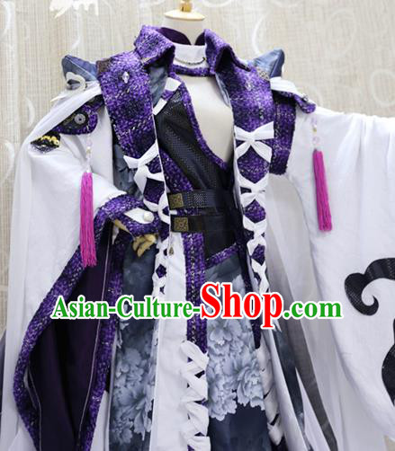 Professional Cosplay Taoist Priest Hua Xinfeng Costumes Custom China Ancient Swordsman King White Clothing