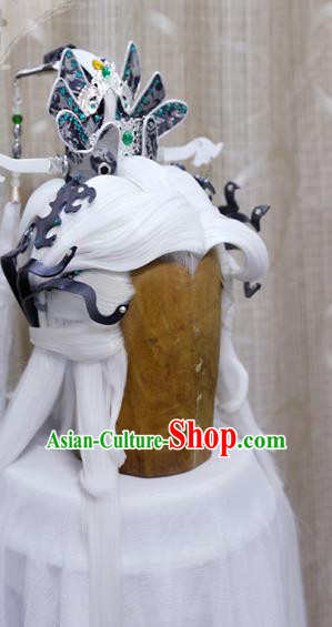 Cosplay Royal Highness White Wig Sheath Handmade China Ancient Chivalrous Lord Wigs and Headpieces