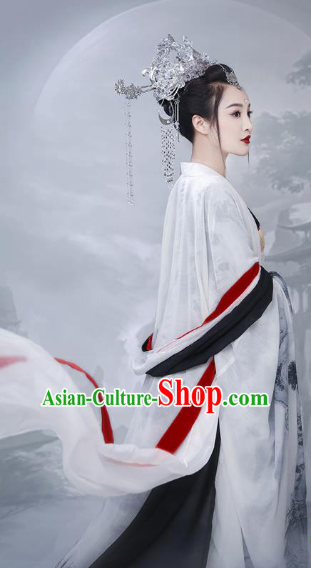 Chinese Ancient Princess Ink Painting Hanfu Dress Traditional Tang Dynasty Costumes Palace Lady Apparels and Headwear