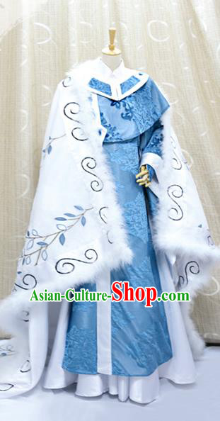 Cosplay Swordsman Fu Yingshi Costumes Custom China Ancient Taoist Priest Blue Clothing with Cape