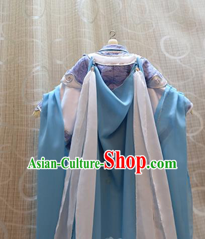 BJD Doll Childe Costumes Custom China Ancient Cosplay Swordsman Blue Clothing