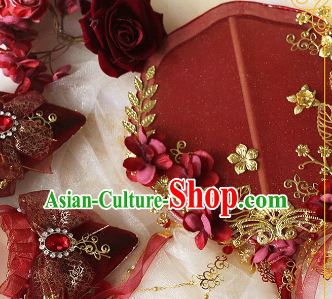 China Classical Red Palace Fans Handmade Hanfu Silk Fans Ribbon Fan