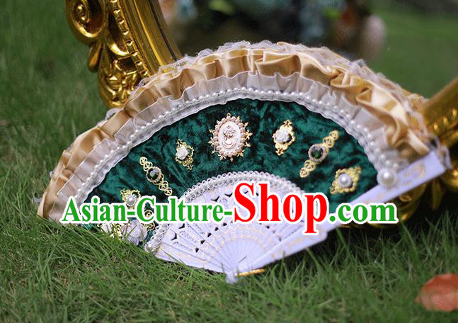 Vintage Egypt Queen Green Velvet Folding Fans Handmade Classical Fan