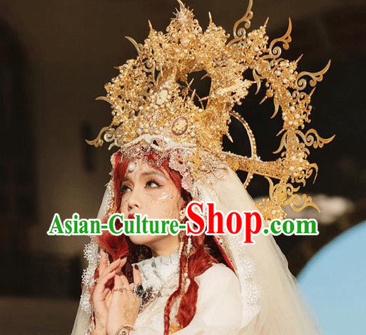 Handmade Medusa Hair Accessories Halloween Cosplay Enchantress Deluxe Golden Royal Crown