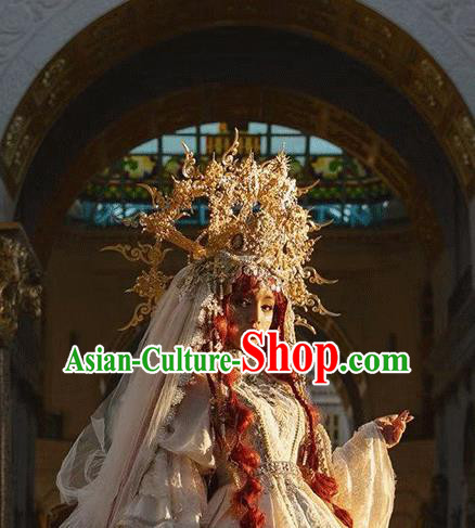 Handmade Goddess Hair Accessories Baroque Headwear Halloween Cosplay Medusa Deluxe Golden Royal Crown