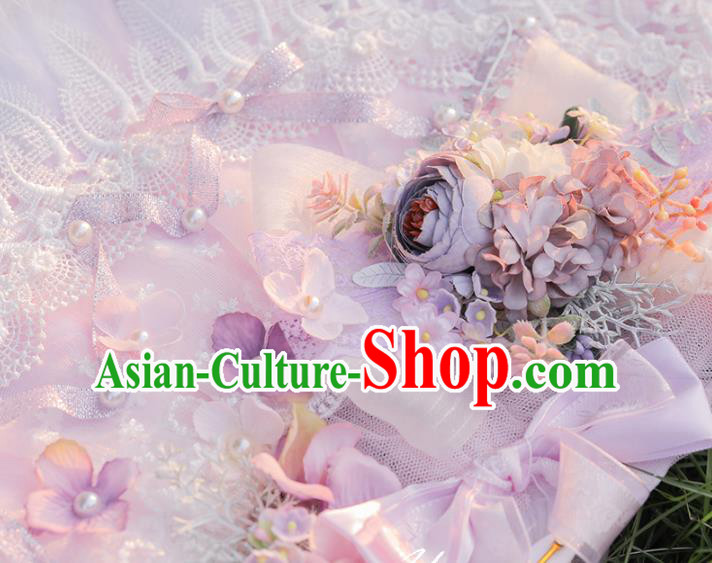 Handmade Versailles Folding Fans Classical Wedding Bride Pink Feather Fan