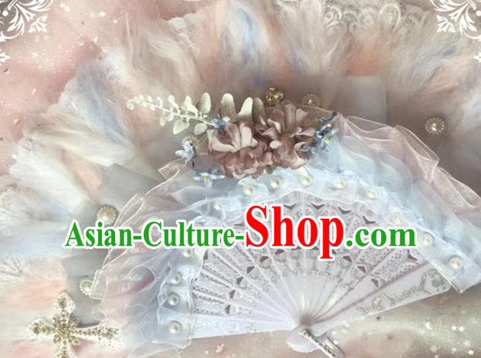 Handmade Victorian Age Folding Fans Classical Court Lady Feather Fan