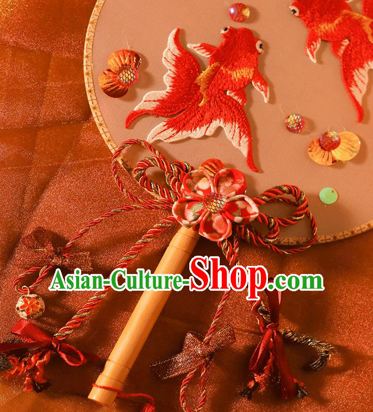 China Traditional Palace Fans Handmade Classical Silk Fan Embroidered Goldfish Round Fan