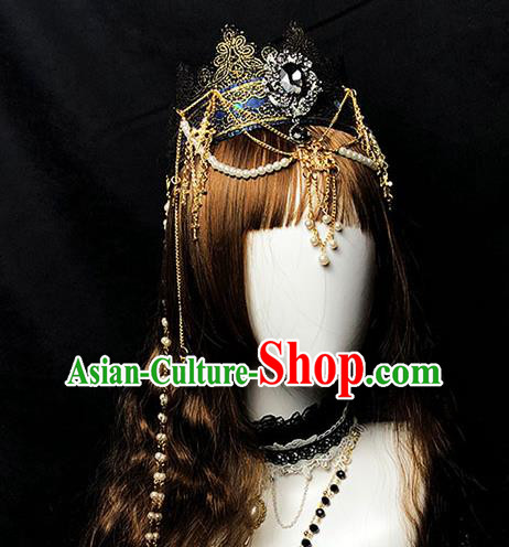 Handmade Gothic Bride Hair Accessories Headwear Halloween Cosplay Princess Deluxe Black Royal Crown