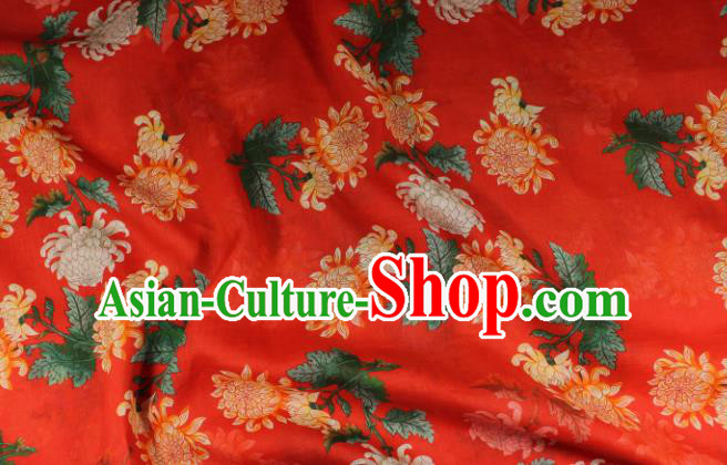 Chinese Printing Chrysanthemum Pattern Red Ramine Fabric Traditional Linen Drapery Asian Qipao Dress Flax Cloth