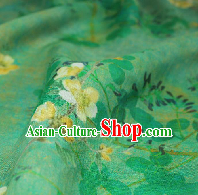 Traditional Green Linen Drapery Chinese Printing Flowers Pattern Ramine Fabric Asian Qipao Dress Flax Cloth