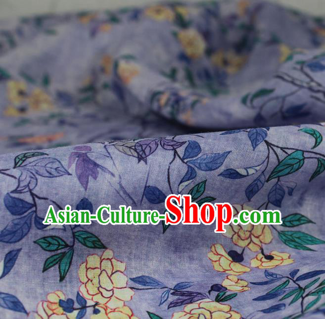 Chinese Printing Flowers Pattern Flax Cloth Traditional Linen Drapery Asian Qipao Dress Violet Ramine Fabric
