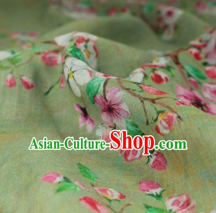 Chinese Light Green Flax Cloth Asian Qipao Dress Linen Drapery Traditional Printing Peach Flowers Pattern Ramine Fabric