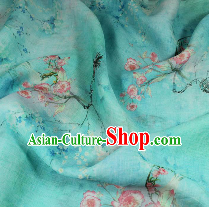 Chinese Printing Flowers Pattern Light Green Ramine Fabric Traditional Asian Qipao Dress Linen Drapery Flax Cloth