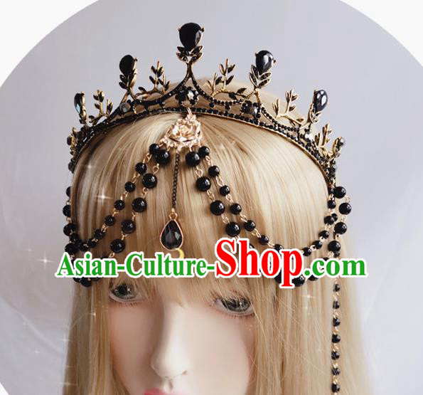 Handmade Cosplay Black Angel Feather Hair Accessories Halloween Stage Show Headwear Aureole and Royal Crown
