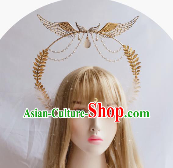Halloween Stage Show Headwear Aureole and Pearls Royal Crown Handmade Cosplay Angel Wing Hair Accessories