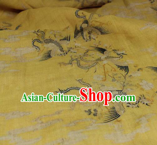 Chinese Traditional Phoenix Pattern Yellow Flax Asian Linen Drapery Qipao Dress Cloth Tang Suit Fabric