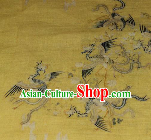 Chinese Traditional Phoenix Pattern Yellow Flax Asian Linen Drapery Qipao Dress Cloth Tang Suit Fabric