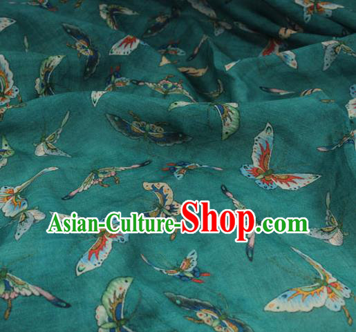 Chinese Traditional Butterfly Pattern Green Flax Asian Linen Drapery Qipao Dress Cloth Ramine Fabric