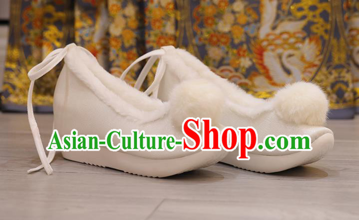 Handmade China Hanfu Shoes Stage Show White Satin Shoes Opera Shoes Princess Shoes