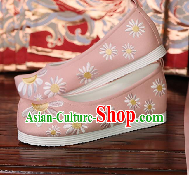 Handmade China Embroidered Daisy Shoes Princess Shoes Opera Shoes Pink Cloth Shoes